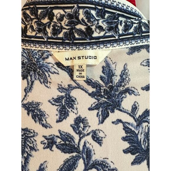 MAX STUDIO Womens 1X XL Blue White Floral Summer Kimono Jacket Wrap NWOT $98 - Picture 7 of 7
